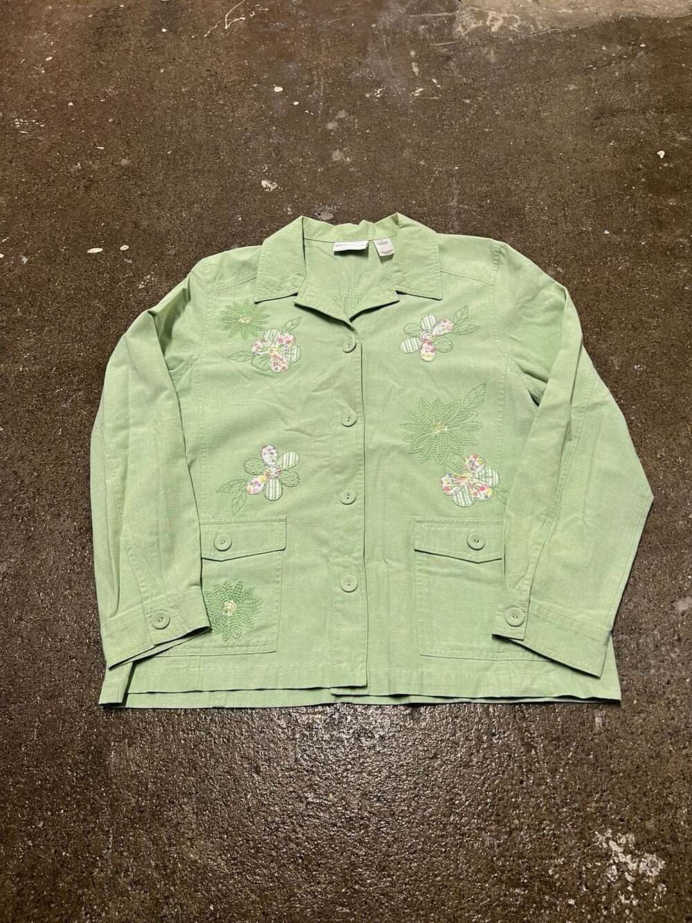 Ladies Alfred Dunner Size 16 Green Floral Design Lightweight Jacket NEW